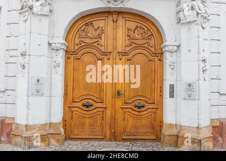 Historic Front Door In The Old Town Of Freiburg Stock Photo