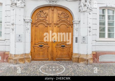 Historic Front Door In The Old Town Of Freiburg Stock Photo