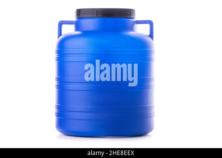 Blue water tanks or water barrels isolated on white background Stock Photo