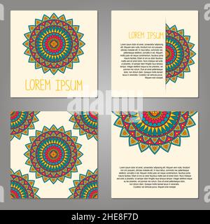 Set of cards with decorative elements, vector illustration Stock Vector