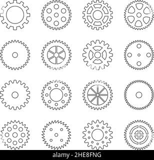 Set of outlines of gear wheels, vector illustration Stock Vector