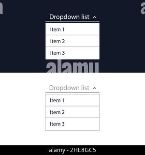 Drop-down list with menu items for the website. The view is in the expanded state. User interface for the website and application. Vector illustration Stock Vector