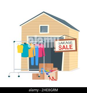 Vector cartoon style illustration of garage sale Stock Vector