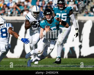 Jacksonville, FL, USA. 9th Jan, 2022. Jacksonville Jaguars quarterback  Trevor Lawrence (16) during 2nd half NFL football game between the  Indianapolis Colts and the Jacksonville Jaguars. Jaguars defeated the Colts  26-11 at