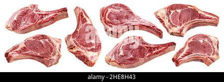 Raw beef rib steak isolated on white background Stock Photo