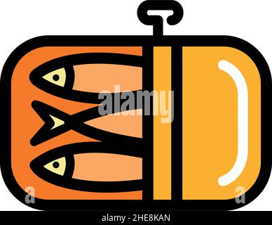 Sardines tin can icon in simple style. Color illustration of canned fish, herring, sprat. Vector flat icon for web design isolated on white background Stock Vector