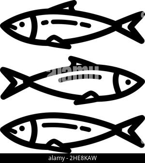 Sea fish outline vector icon set. Sardine icons, line isolated illustration, web design sign, simple flat concept symbol. Illustration isolated on whi Stock Vector