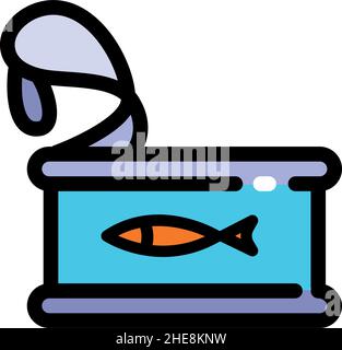 Fish tin can icon in simple style. Color illustration of canned sardines, herring, sprat, salmon. Vector flat icon for web design isolated on white ba Stock Vector