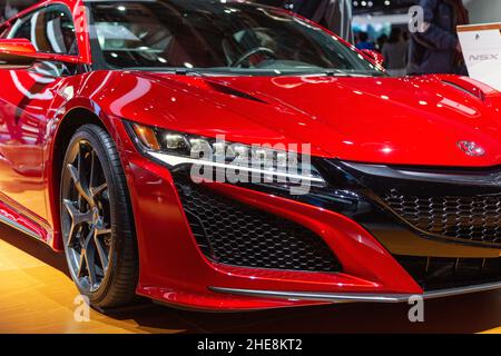 A red Acura NSX sports car at the North American International Auto Show. Stock Photo