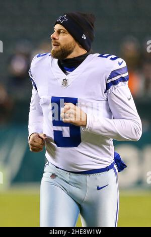 Dallas Cowboys punter Bryan Anger (5) warms up before an NFL football ...