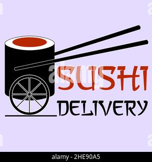 abstract sushi delivery logo made of sushi chopsticks and wheels 1 Stock Vector