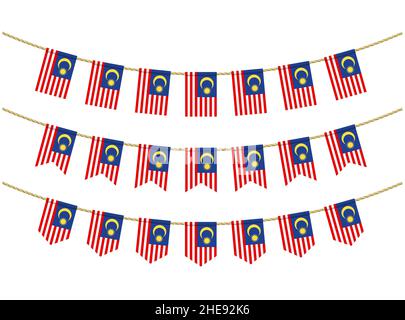 Malaysian flags garland white background with confetti, Hanging bunting ...