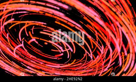 Spinning colorful symmetric funnel pink and red colored curved lines with 3D effect. Amazing blurred bright narrow stripes moving in a circle, seamles Stock Photo