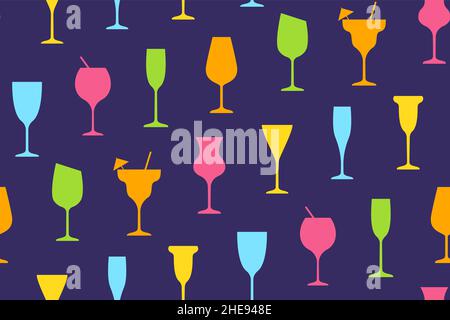 Seamless pattern with colored glasses with cocktails. Suitable for backgrounds and covers, for packaging goods. The culture of drinking alcoholic beverages. Banner, postcard. Vector illustration Stock Vector