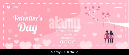 Happy Valentine's Day Post Template Flat Design Illustration Editable of Square Background for Social media, Love Greeting Card or Banner Stock Vector