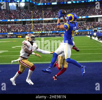 Inglewood, United States. 09th Jan, 2022. Rams Cooper Krupp scores on a 4-yard touchdown pass in 4th quarter action against the 49ers at SoFi Stadium on Sunday, January 9, 2022 in Inglewood, California. The Niners defeated the Rams 27-24. Photo by Jon SooHoo/UPI Credit: UPI/Alamy Live News Stock Photo