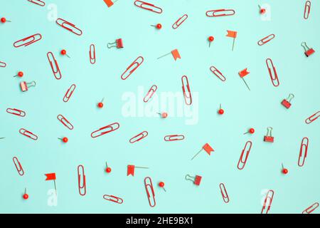 Pattern composition of office or school, student stationery on blue background. Back to school Stock Photo