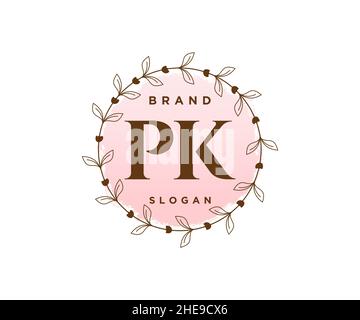 PK feminine logo. Usable for Nature, Salon, Spa, Cosmetic and Beauty Logos. Flat Vector Logo Design Template Element. Stock Vector