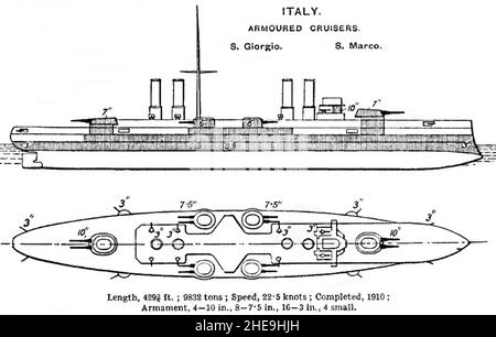 San Marco class cruiser diagrams Brasseys 1923. Stock Photo