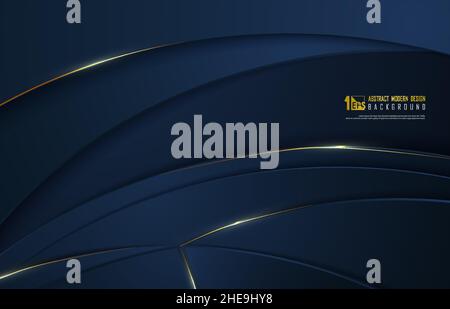 Abstract luxury golden design on classic blue template vector. Curved design of business line background. Stock Vector