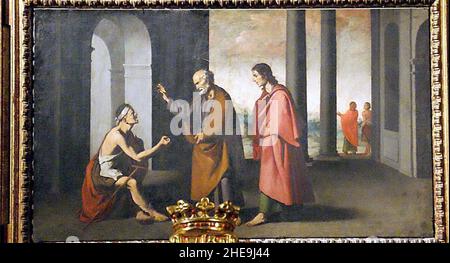 San Pedro curando al paralítico, en el retablo de la capilla de San Pedro (Catedral de Sevilla). Stock Photo