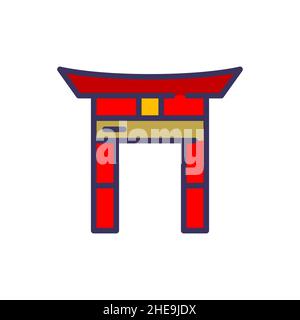Traditional red oriental gate icon. Pixel perfect, editable stroke Stock Vector