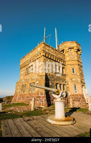 Noon Gun at Cabot Tower, Signal Hill National Historic Site, St. John's, Newfoundland, Canada. Stock Photo