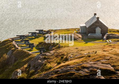 Queen's Battery, Cabot Tower, Signal Hill National Historic Site, St. John's, Newfoundland, Canada. Stock Photo