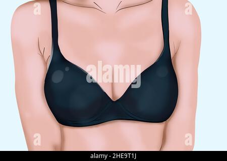 beautiful female breasts in a blue bra Stock Photo - Alamy