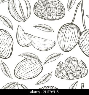 Sketch mango seamless pattern vector illustration Stock Vector
