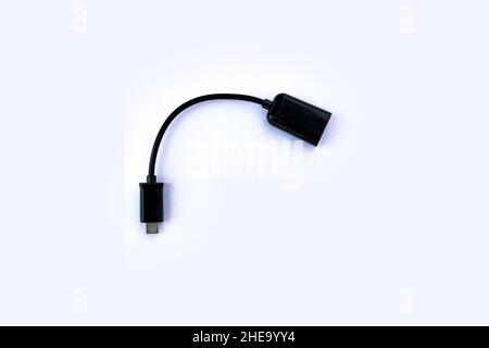 A top view of USB OTG cable isolated on white background Stock Photo