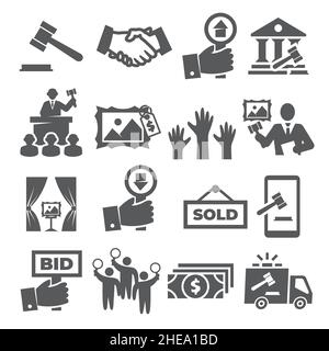 Auction icons set on white background Stock Vector
