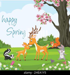 Group of happy animals cartoon playing in the park Stock Vector