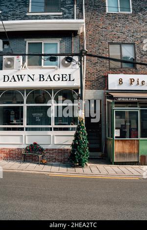 Seoul, Korea - January 3, 2022 : Itaewon Haebangchon restaurant pub cafe street Stock Photo