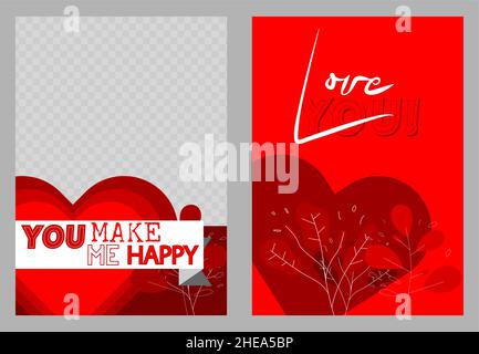 Love presentations templates. Design with romantic phrases. Valentines day, wedding typography for leaflet, book, poster, flyer, brochure, cover desig Stock Vector