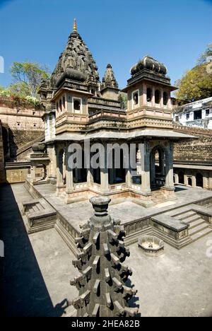 Maheshwar Temple of Hindu God Shiva at holy place Maheshwar Stock Photo