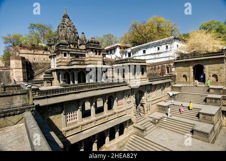 Maheshwar Temple of Hindu God Shiva at holy place Maheshwar Stock Photo