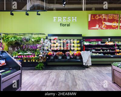 New Hartford, New York - January 1, 2021: Horizontal View of the Hannaford Supermarket Flowers Department Stock Photo