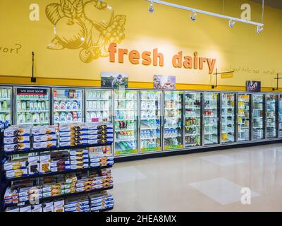 New Hartford, New York - January 1, 2021: Horizontal View of the Hannaford Supermarket Dairy Products Department Stock Photo