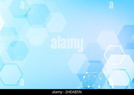 Modern futuristic background of the scientific hexagonal pattern. Virtual abstract background with particle, molecule structure for medical Stock Vector