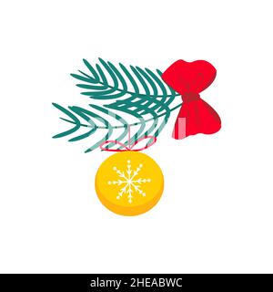 Christmas decoration on a Christmas tree branch. Vector illustration in flat style. Isolate Stock Vector