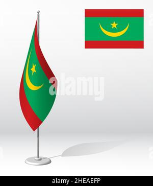 MAURITANIA flag on flagpole for registration of solemn event, meeting foreign guests. National independence day of MAURITANIA. Realistic 3D vector on Stock Vector