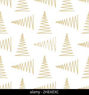 Seamless pattern with gold geometric Christmas trees on white backgrounds, vector illustration. Winter holidays collection. Merry Christmas and Happy New year abstract background wallpaper design. Stock Vector