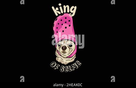 king of selfie funny dog  t-shirts monogram vector template Stock Vector