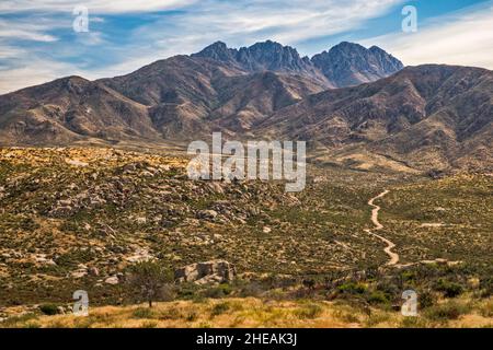 Four Peaks massif, view from Four Peaks Road (FS 143), Mazatzal Mountains, Tonto National Forest, Arizona, USA Stock Photo