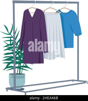 Rack with feminine clothing semi flat color vector object Stock Vector