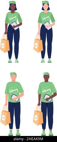 Courier from eco delivery semi flat color vector character set Stock Vector