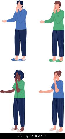 Yawning person semi flat color vector character set Stock Vector