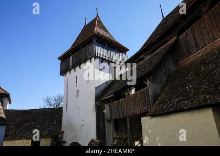 Viscri, Romania - October 29, 2021: The Viscri fortified church, a Lutheran fortified church in Viscri, Brasov County, in the Transylvania region of R Stock Photo