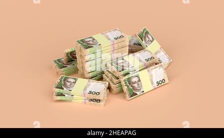 Stack of ukrainian money hryvnia (grivna, hryvna) with 500 banknotes. Finance concept Stock Photo